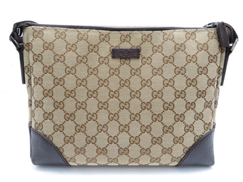 Gucci shoulder bag canvas calfskin brown Beige Cream